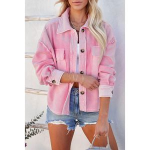 Azura Exchange  Pink Turn-Down Collar Pockets Shirt Jacket